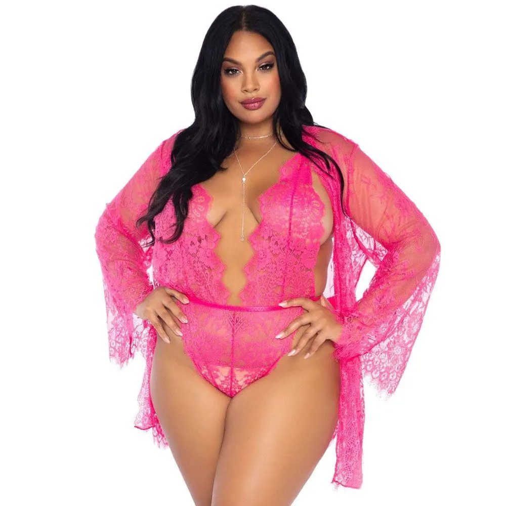 Leg Avenue Floral Lace Teddy And Robe Set