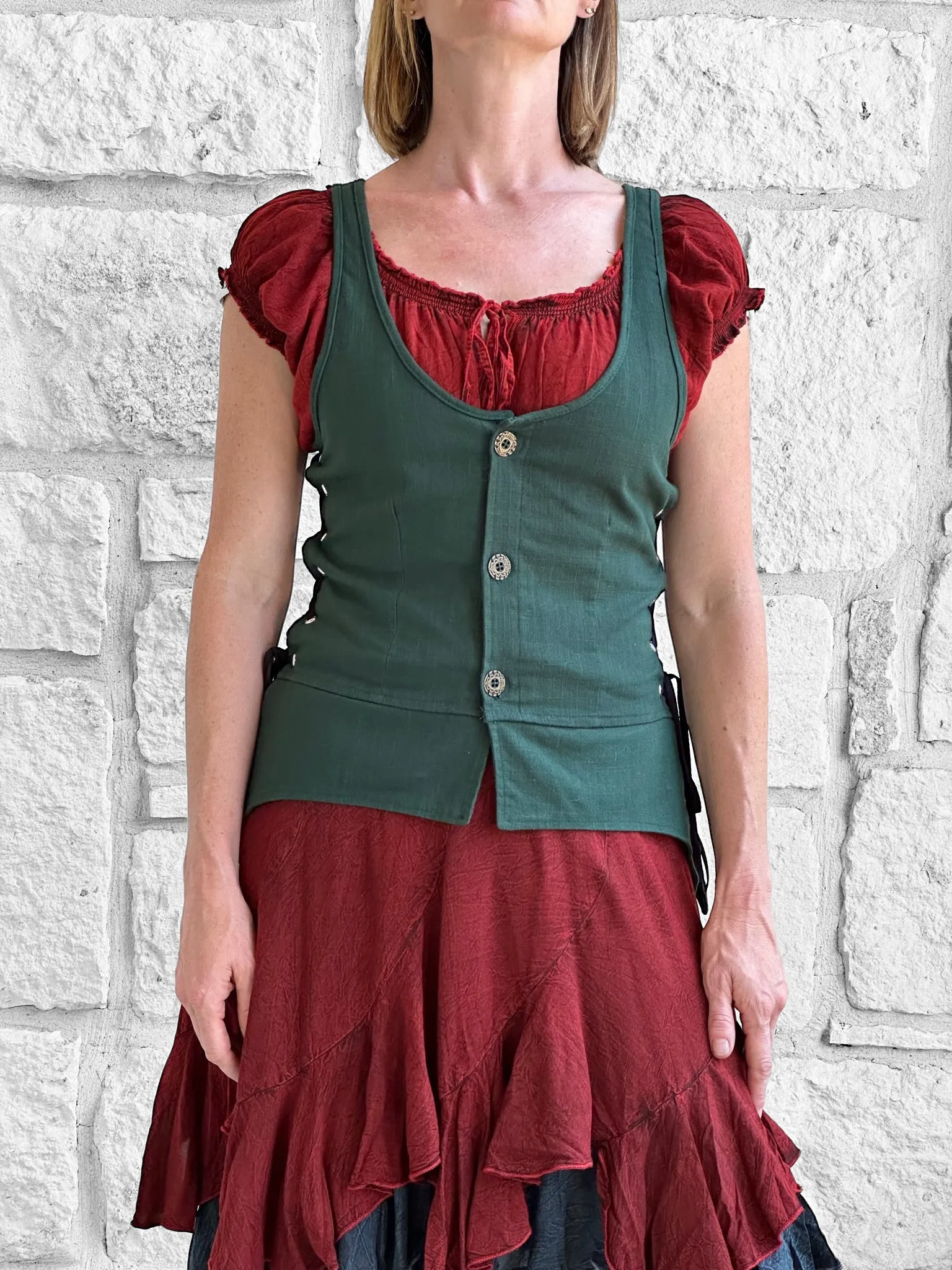 'Long Petal Vest' Viking Bodice - Cotton Green