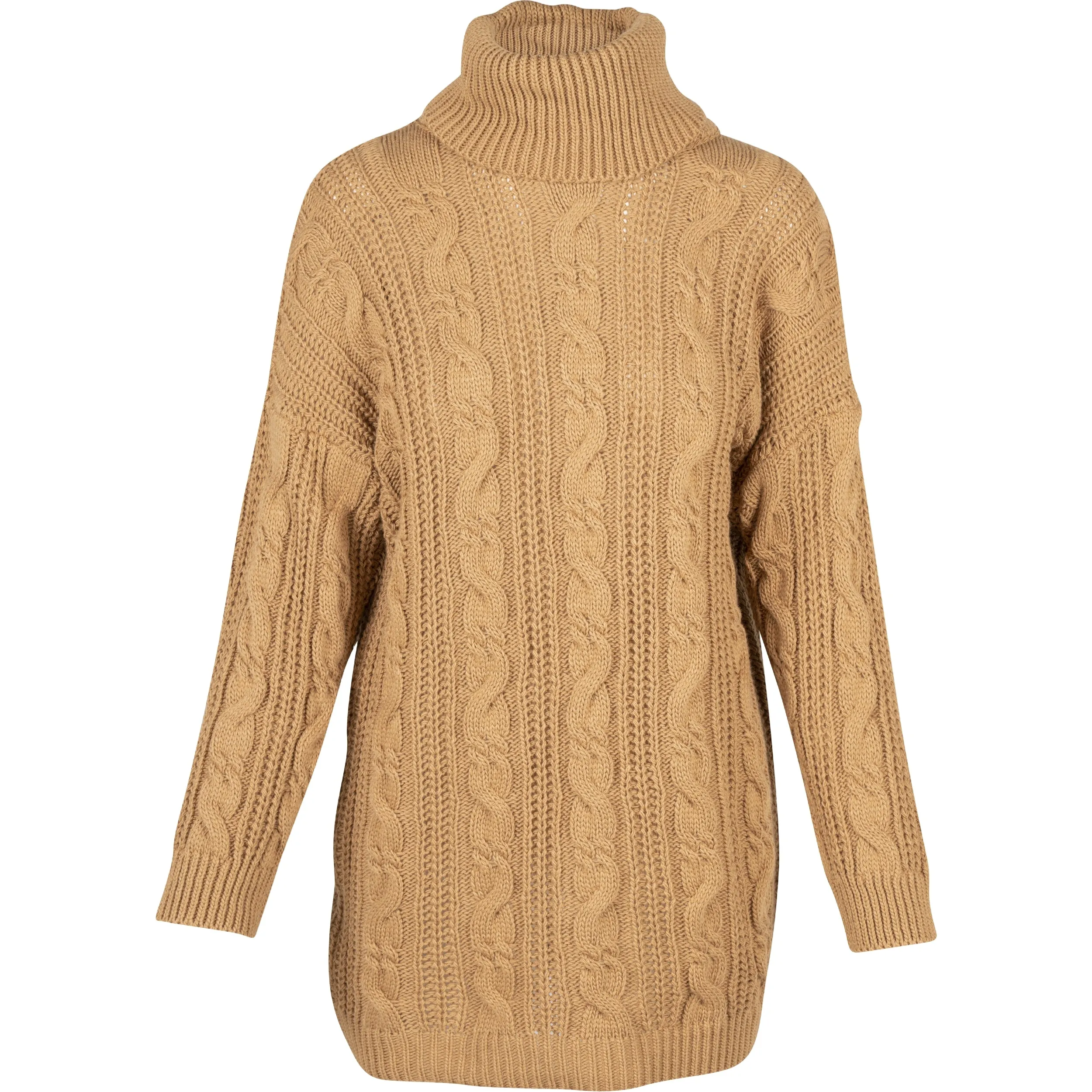 M Made in Italy – Cable-Knit Tunic Length Sweater With Turtle-Neck Collar