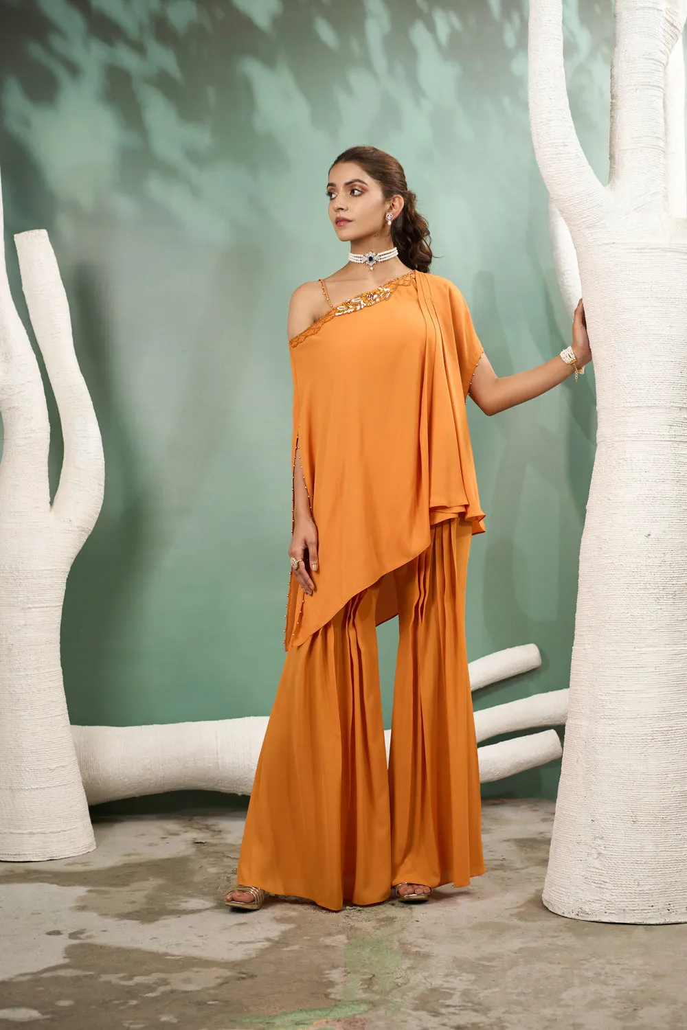 Marigold Yellow Flowy Draped Tunic Set