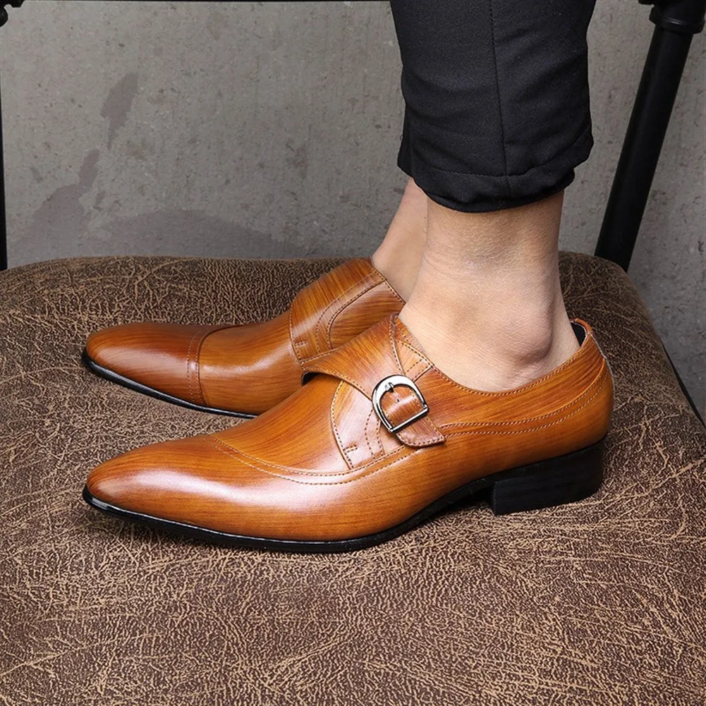 Men Pointed Monk Strap Formal Shoes