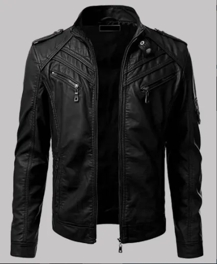 Men’s Black Biker Slim Fit Leather Jacket