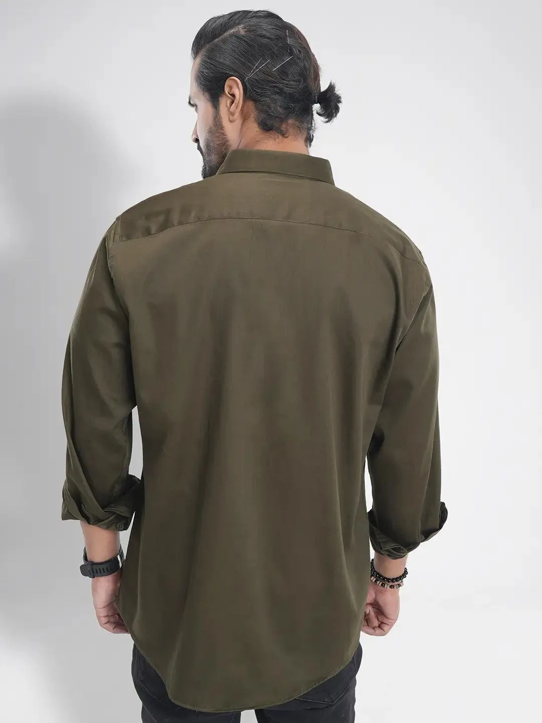 Men's Full Sleeve Casual Shirt in Solid Olive