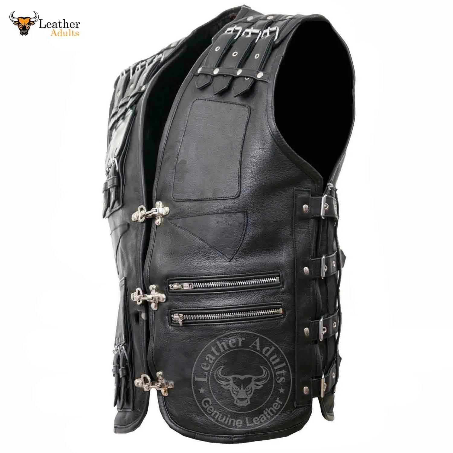 Mens Genuine Black Leather Motorcycle Vest Club wear Biker Rider Motorbike Vest