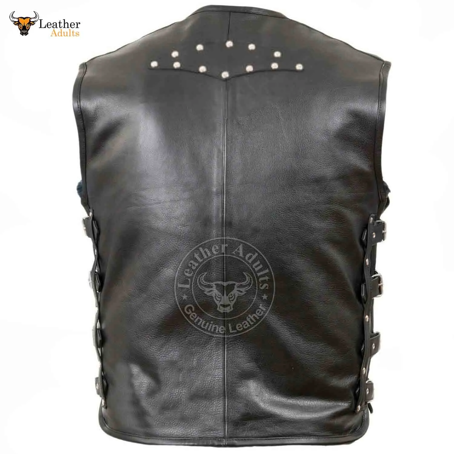 Mens Genuine Black Leather Motorcycle Vest Club wear Biker Rider Motorbike Vest