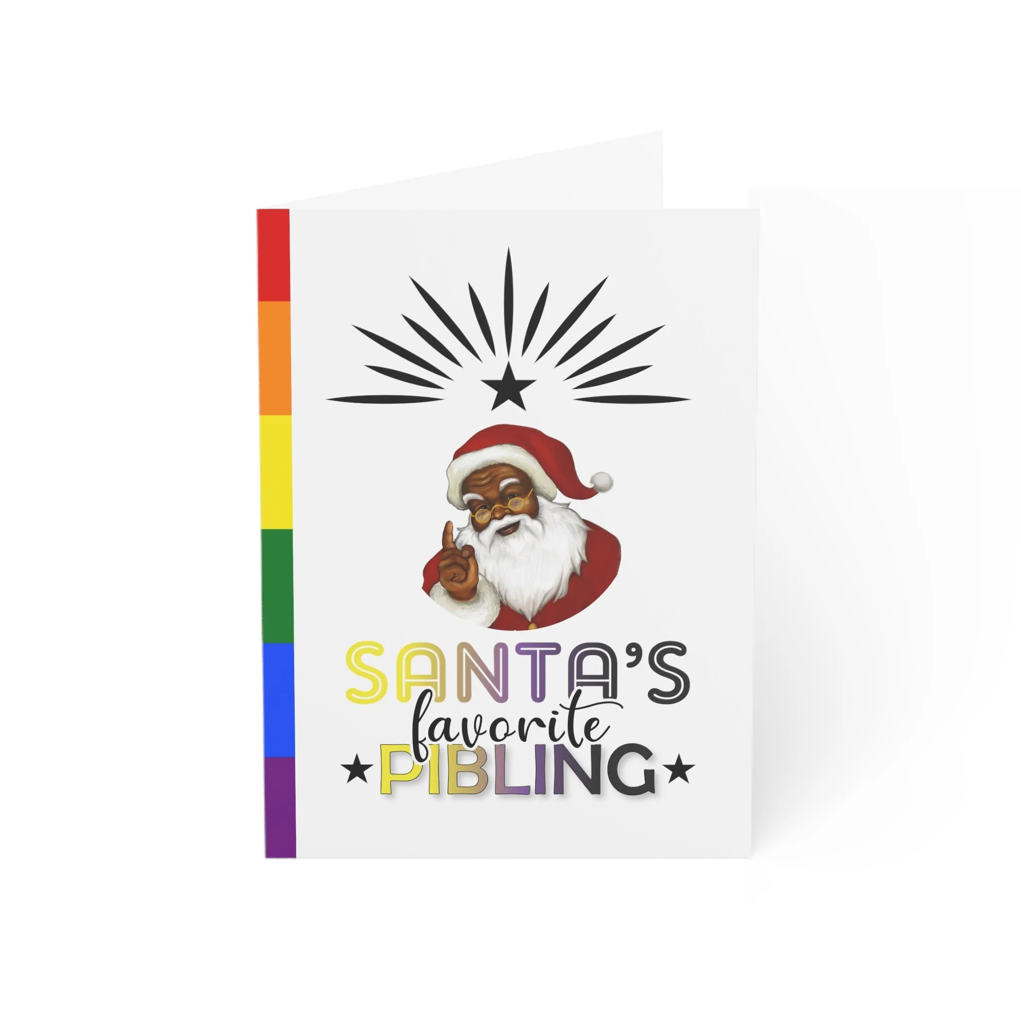 Merry Queermas Greeting Cards ' SANTA’S FAVORITE PIBLING Nonbinary