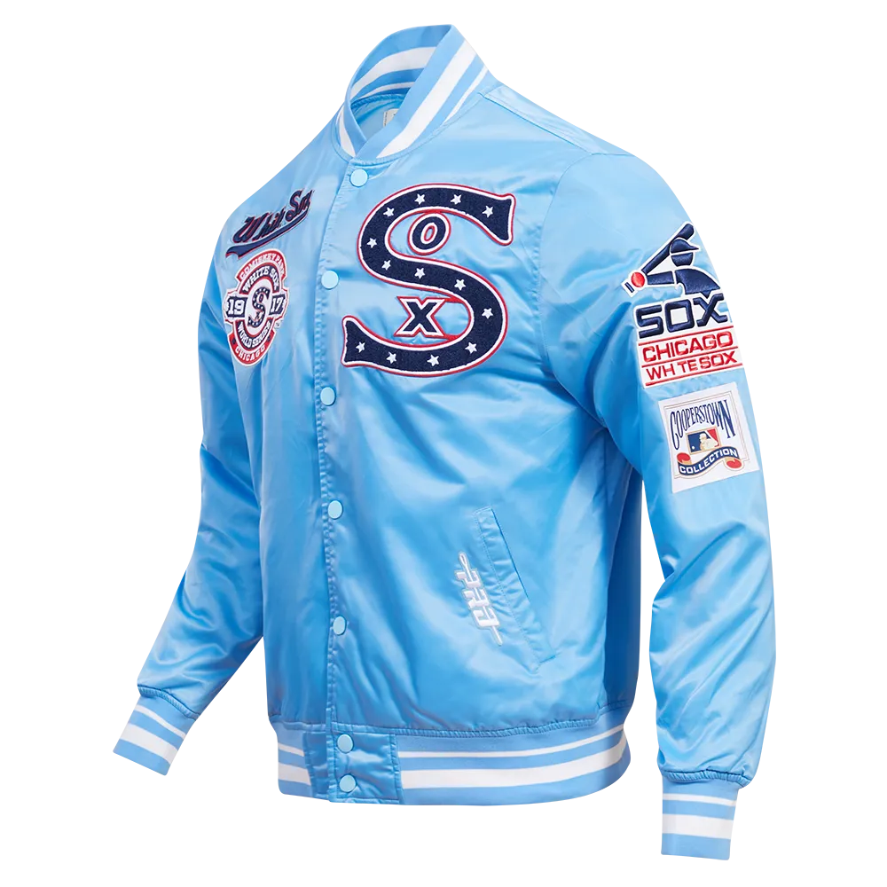 MLB CHICAGO WHITE SOX RETRO CLASSIC MEN'S RIB SATIN JACKET (UNIVERSITY BLUE)