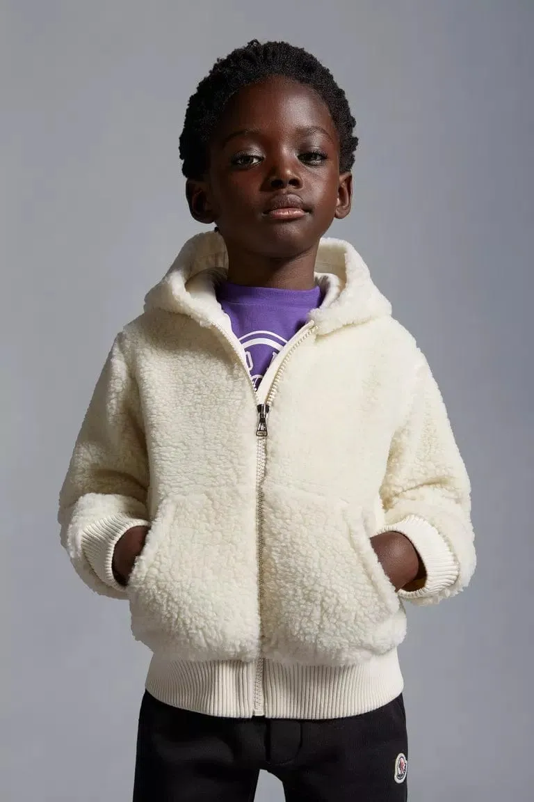 Moncler Enfant Boys Shearling Zip Up Top in Cream