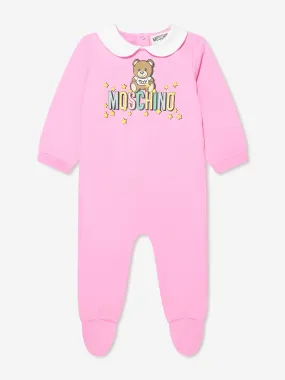 Moschino Baby Girls Teddy Logo Babygrow in Pink