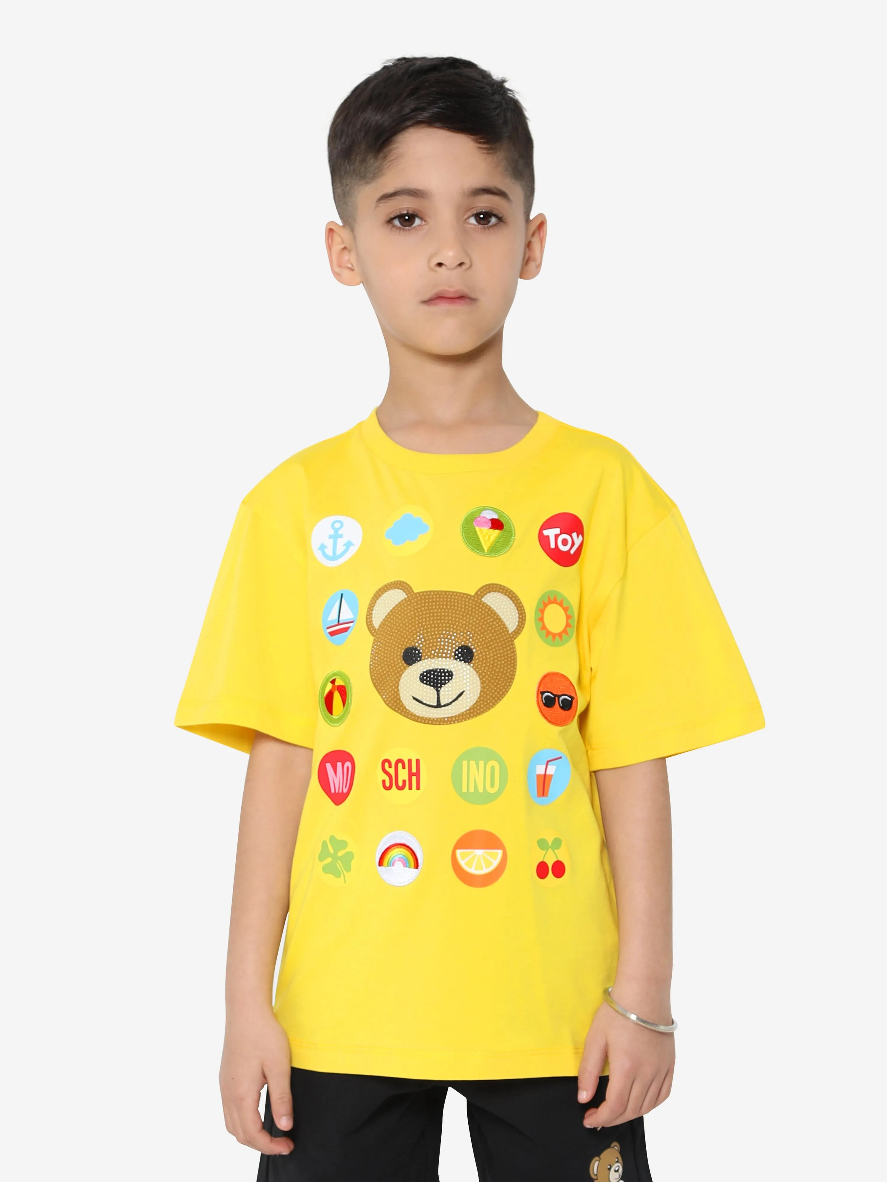 Moschino Kids Teddy Print T-Shirt in Yellow