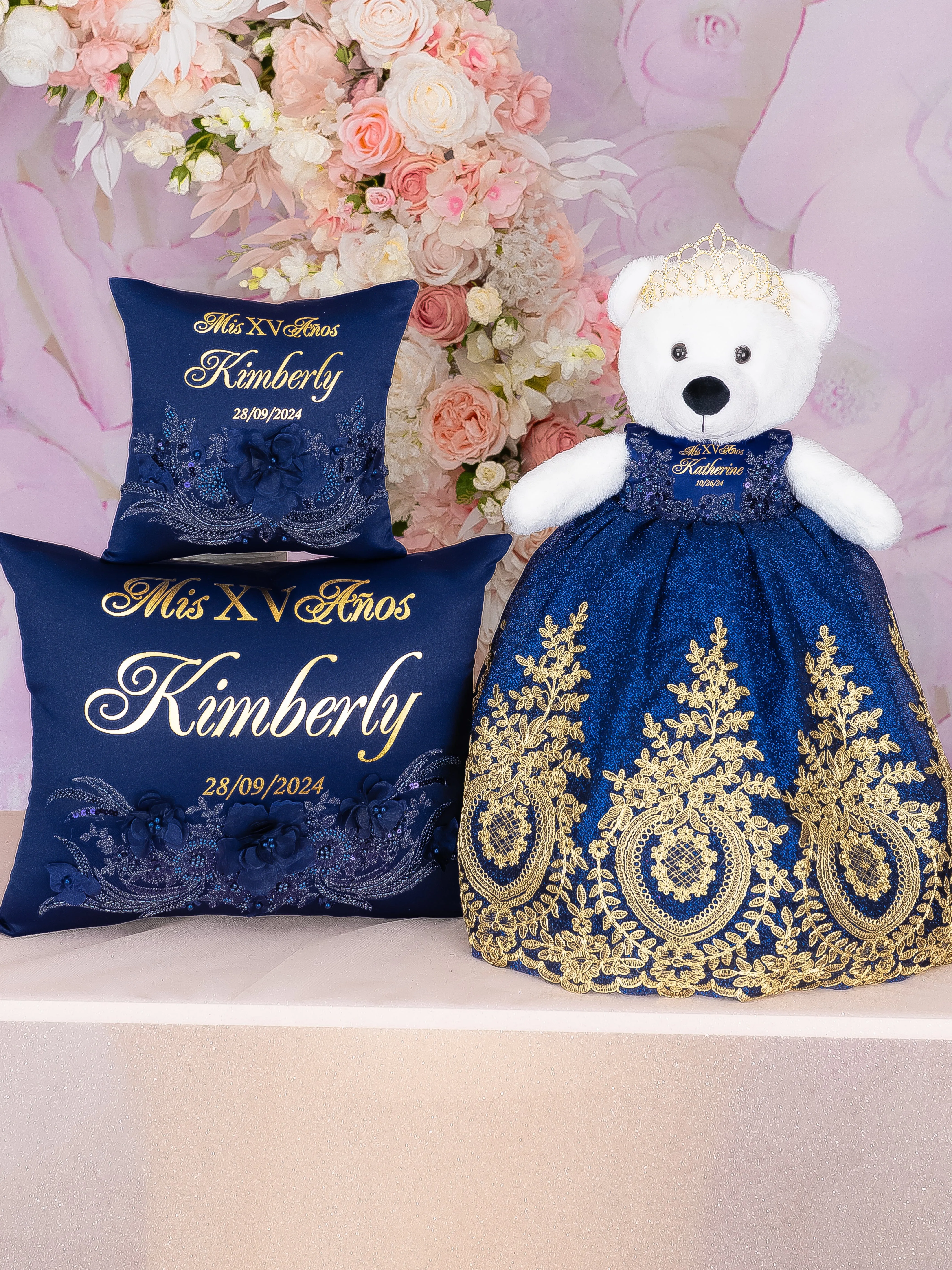 Navy Blue with Gold last teddy bear for quinceanera