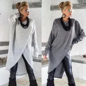 New Fashion Autumn Winter Front Split Sweater Tunic Top Women