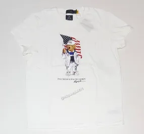 Nwt Polo Ralph Lauren Women's White American Flag Olympic Teddy Bear Tee