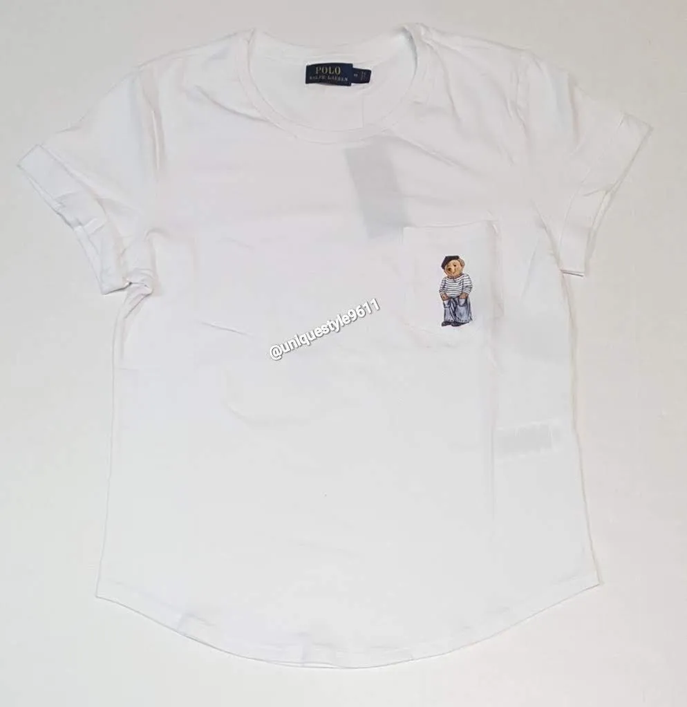 Nwt Polo Ralph Lauren Women's White Pocket French Bear Tee