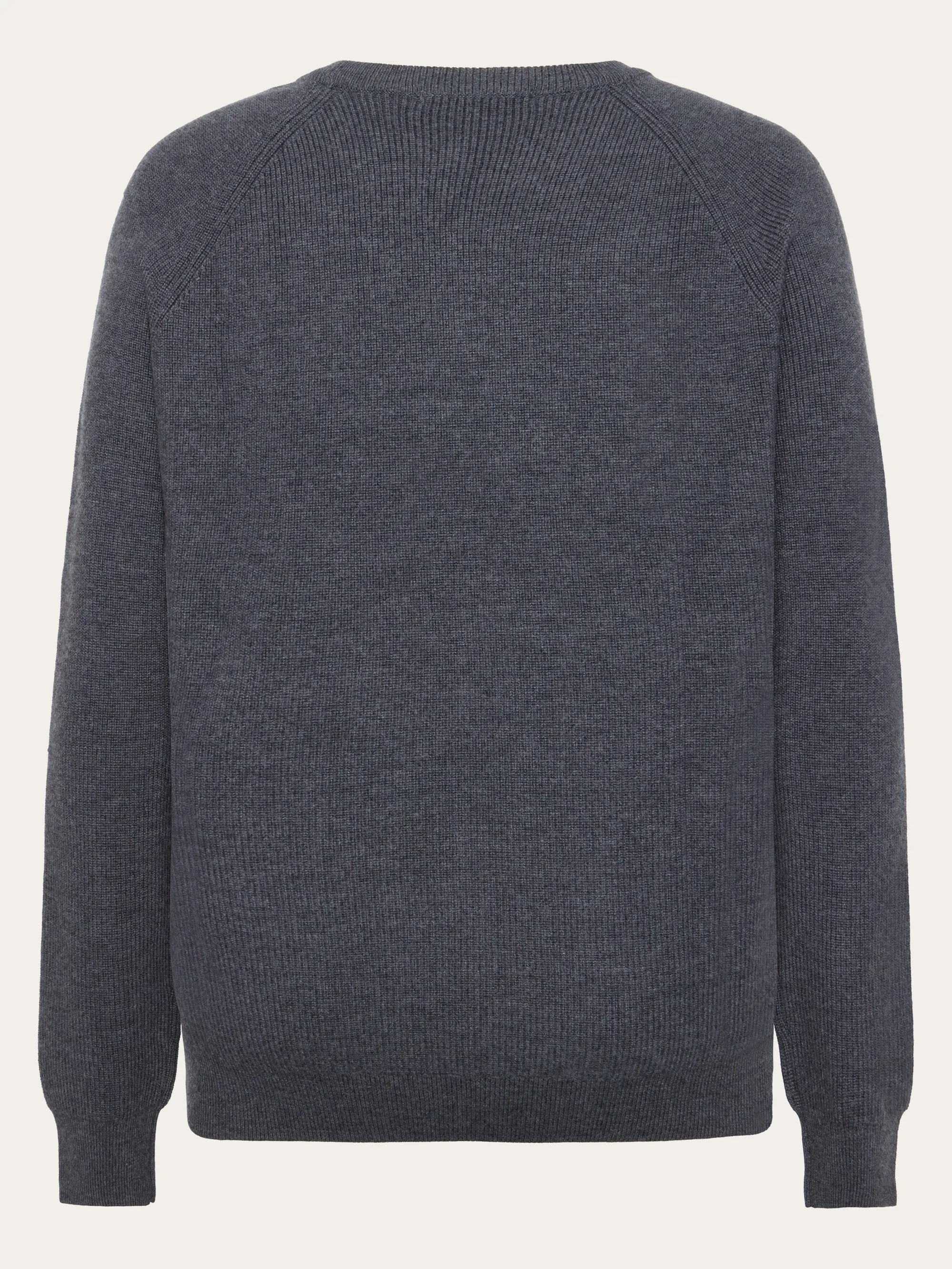 O-neck merino wool rib knit - Dark Grey Melange