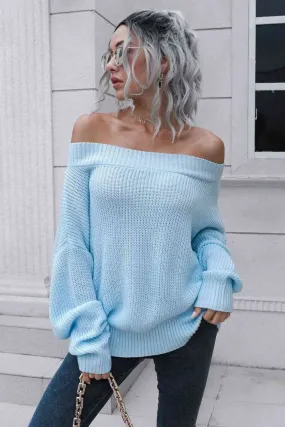 Off-Shoulder Ribbed Long Sleeve Pullover Sweater