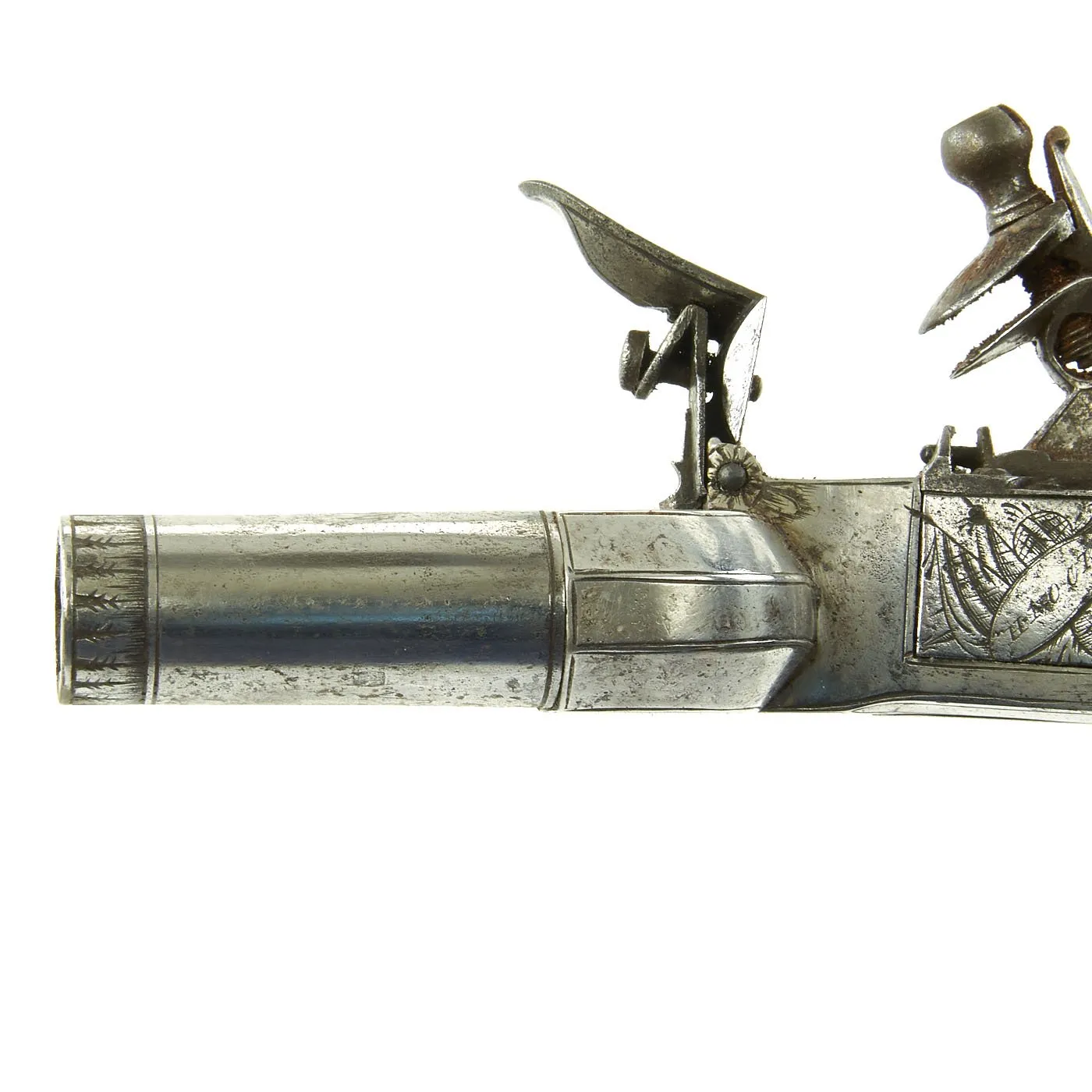 Original British Napoleonic Cased Henry Nock Duck's Foot Flintlock Pistol Named to Captain Codrington of HMS Orion  - Battle of Trafalgar