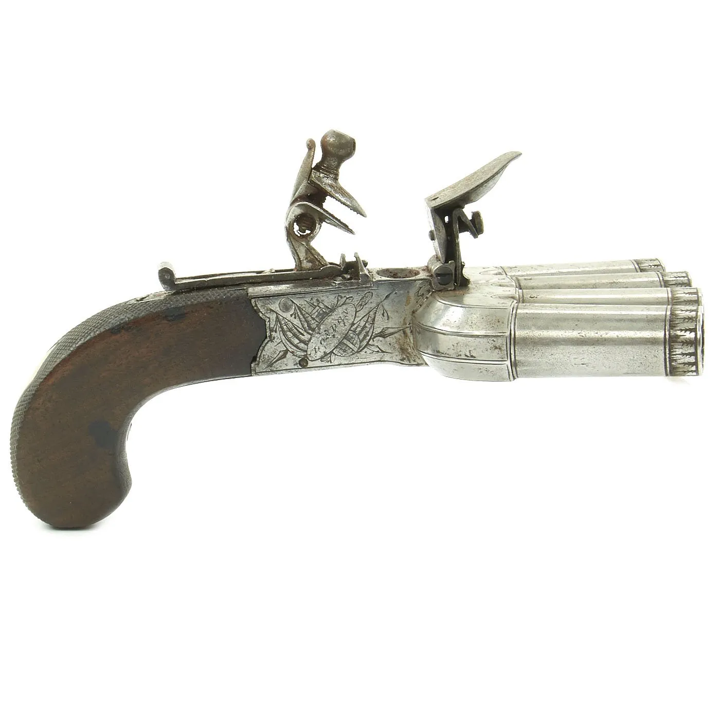 Original British Napoleonic Cased Henry Nock Duck's Foot Flintlock Pistol Named to Captain Codrington of HMS Orion  - Battle of Trafalgar