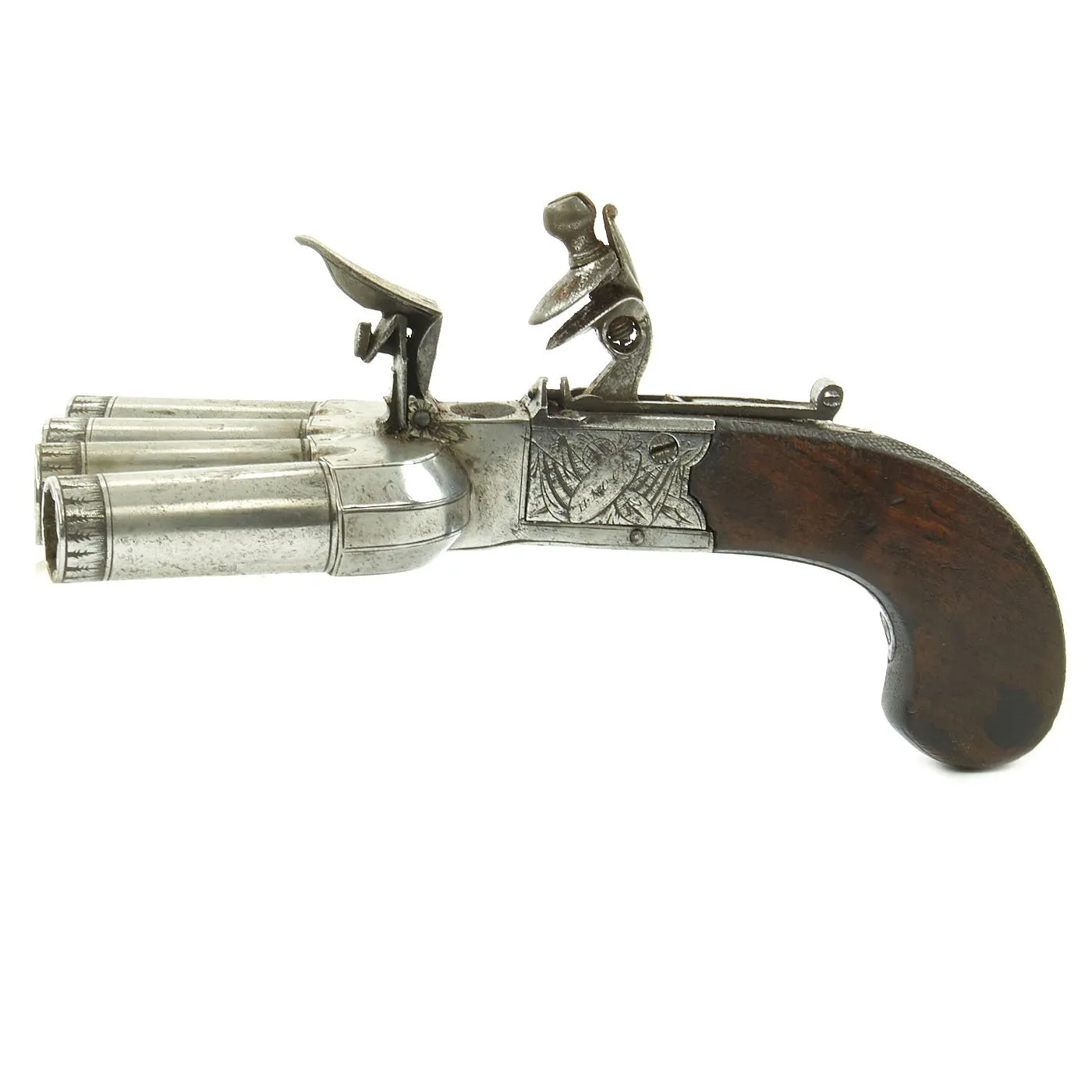 Original British Napoleonic Cased Henry Nock Duck's Foot Flintlock Pistol Named to Captain Codrington of HMS Orion  - Battle of Trafalgar