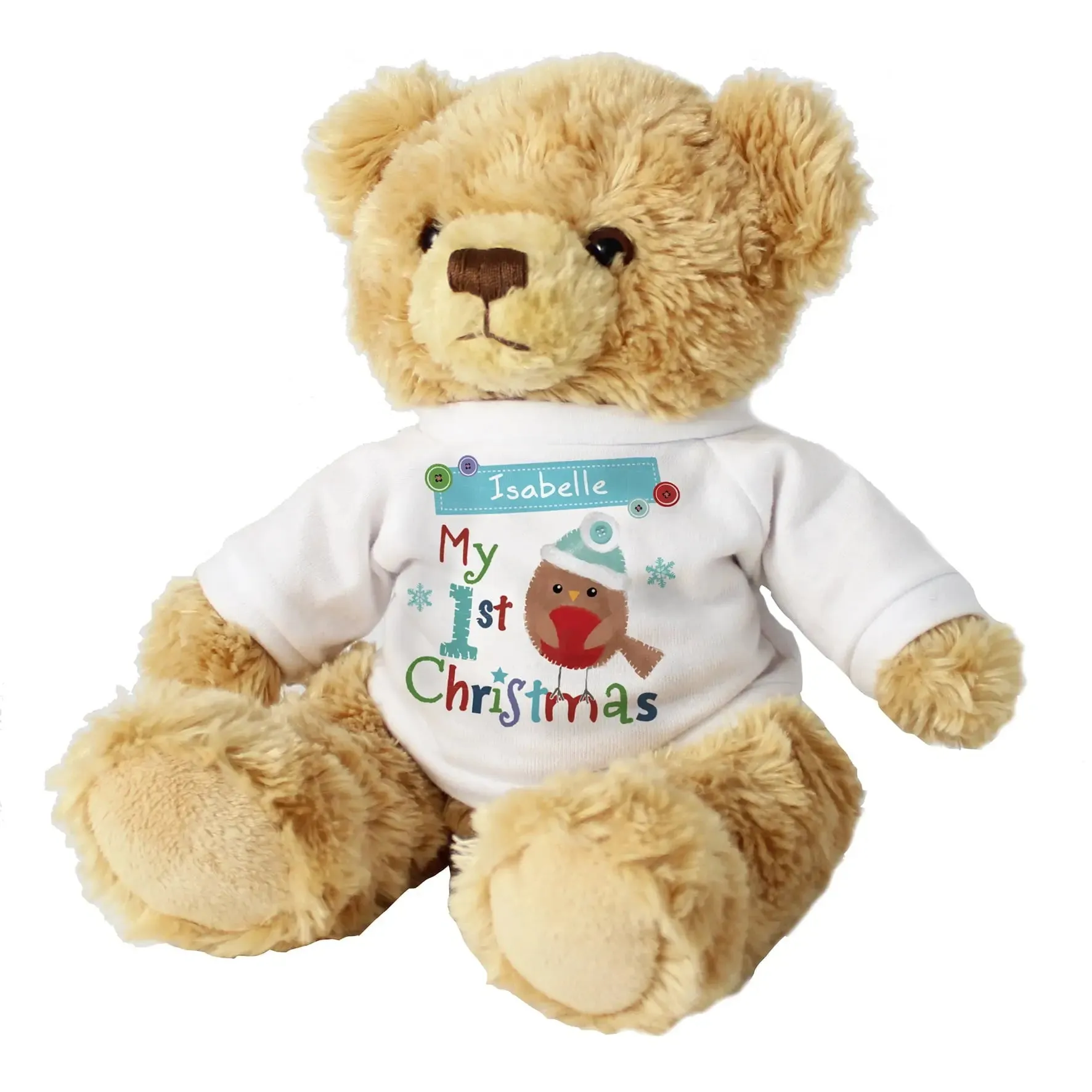 Personalised Felt Stitch Robin 'My 1st Christmas' Teddy Bear