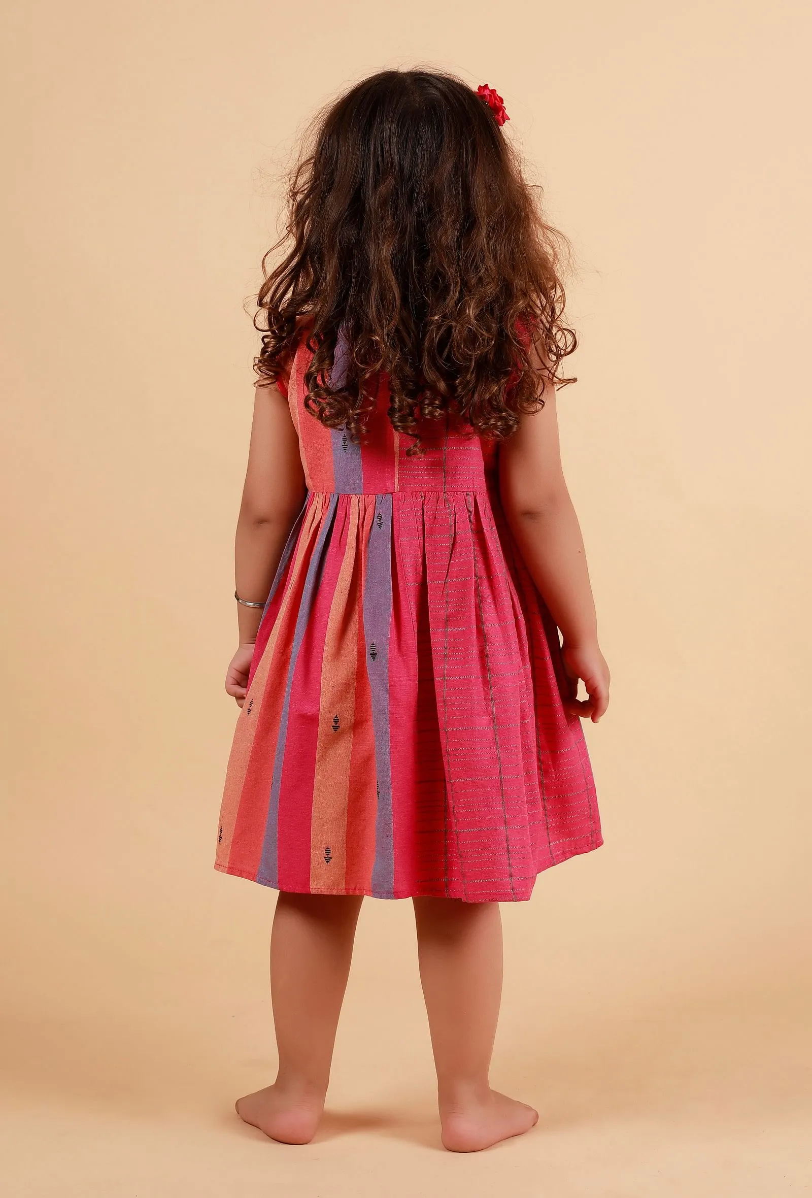 Pink Multicolor Stripe Flared Woven Dress