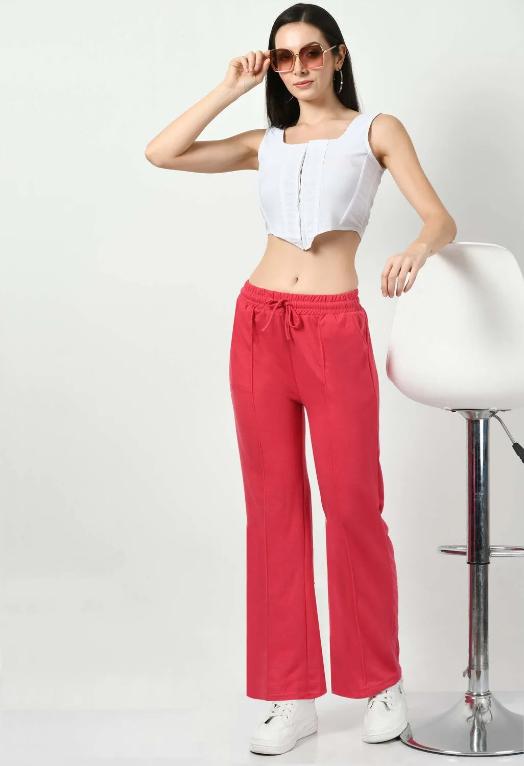 Pink Pintuck Wide Leg Joggers