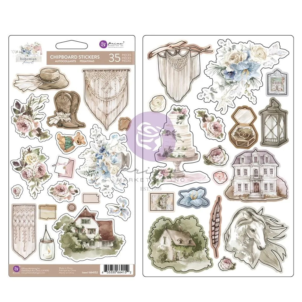 Prima Marketing Bohemian Heart Chipboard Stickers 33 pack*