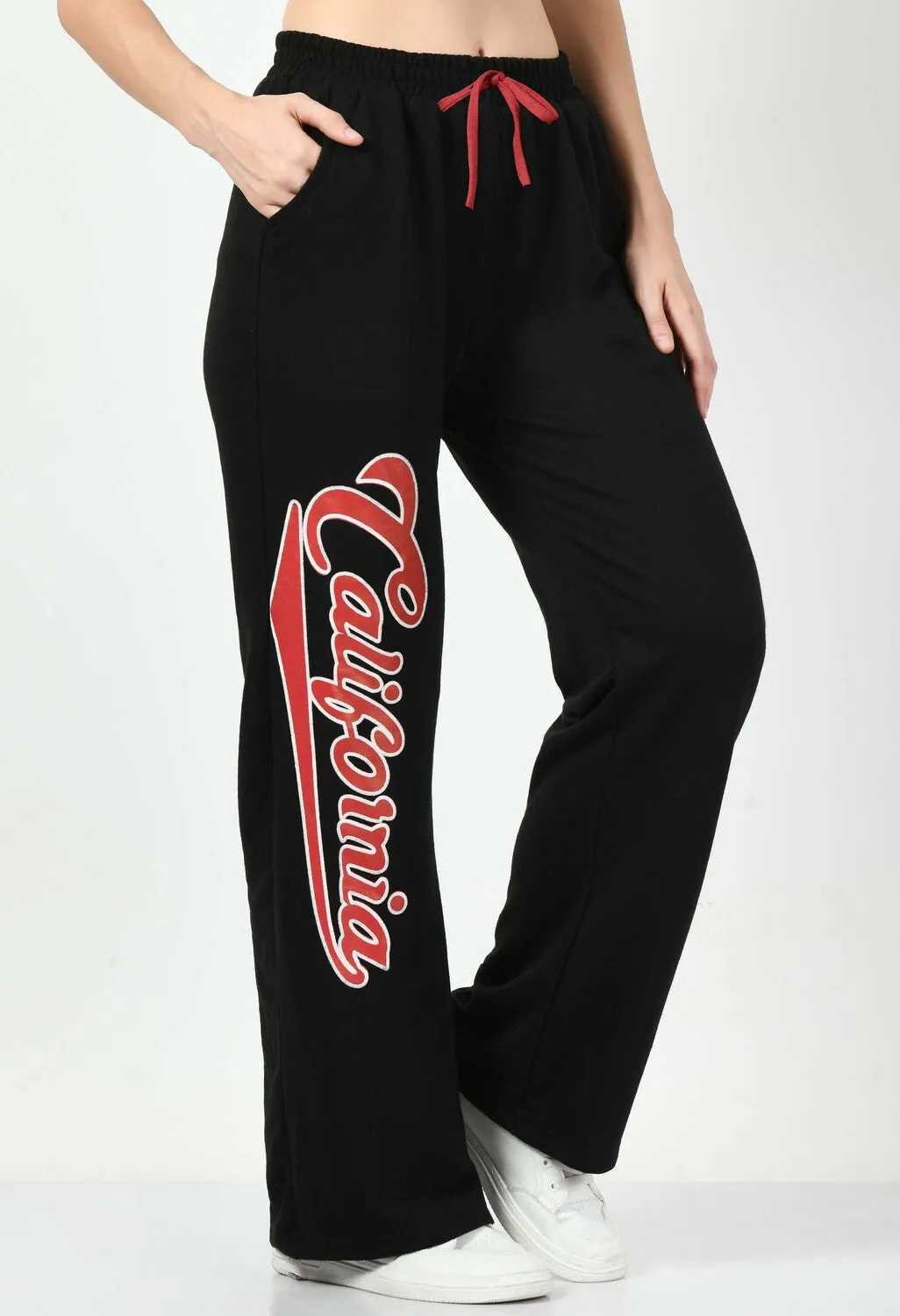 Printed Black Wide Leg Joggers