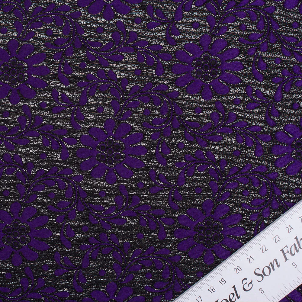 Purple Floral & Black Brocade (A 2.85m Piece)