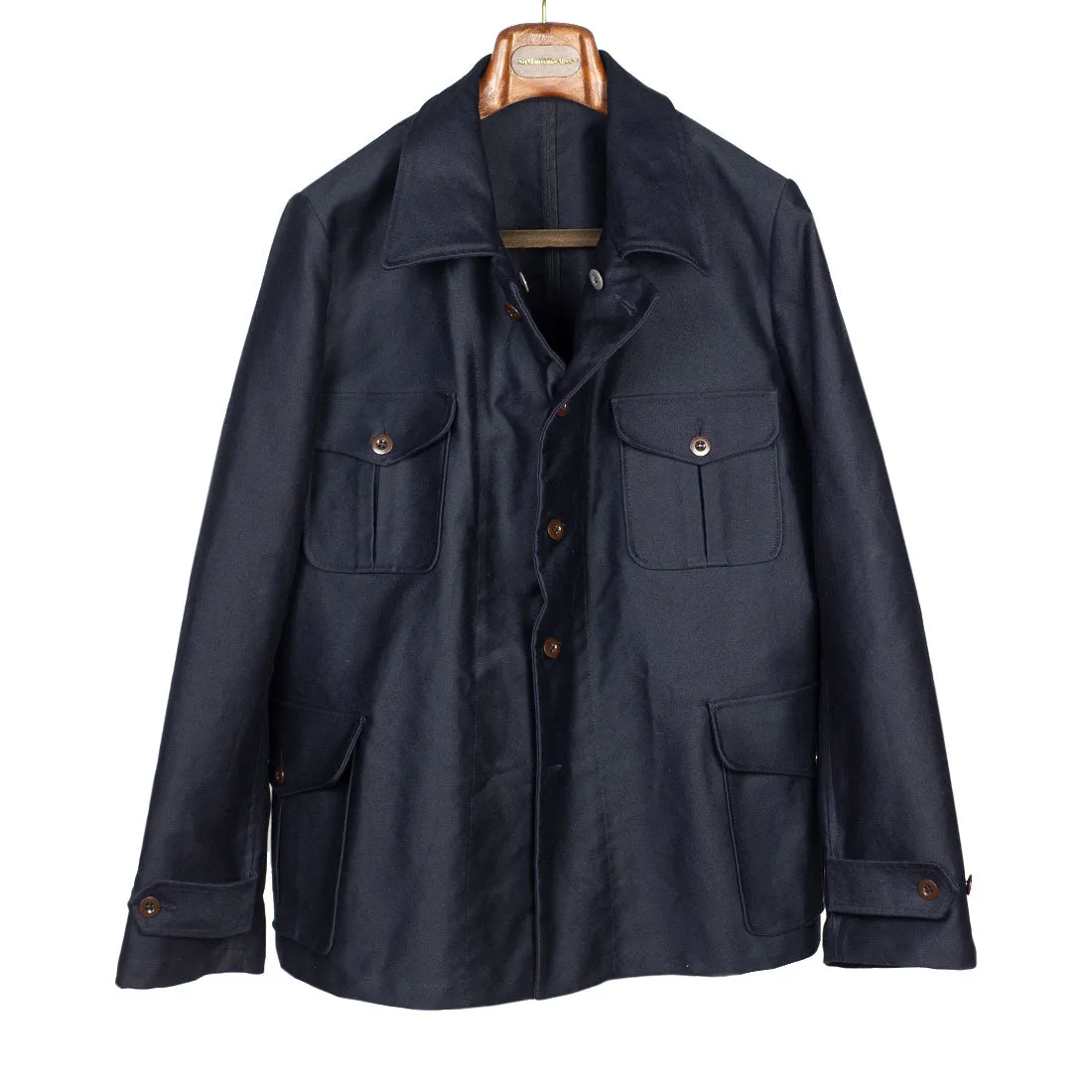 "Double Jacket" in navy blue French cotton sateen with Bavarian loden removable lining