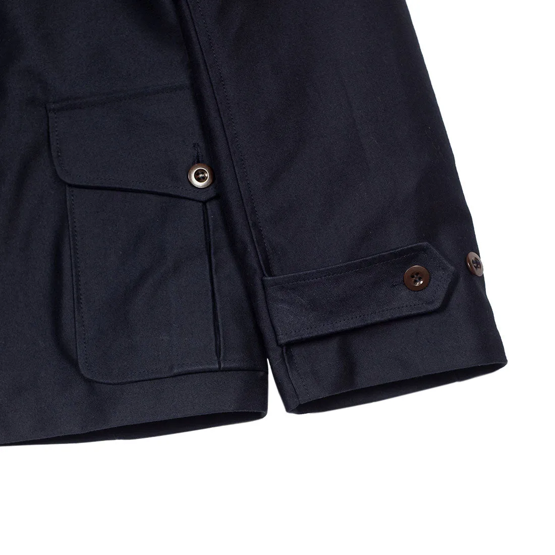 "Double Jacket" in navy blue French cotton sateen with Bavarian loden removable lining