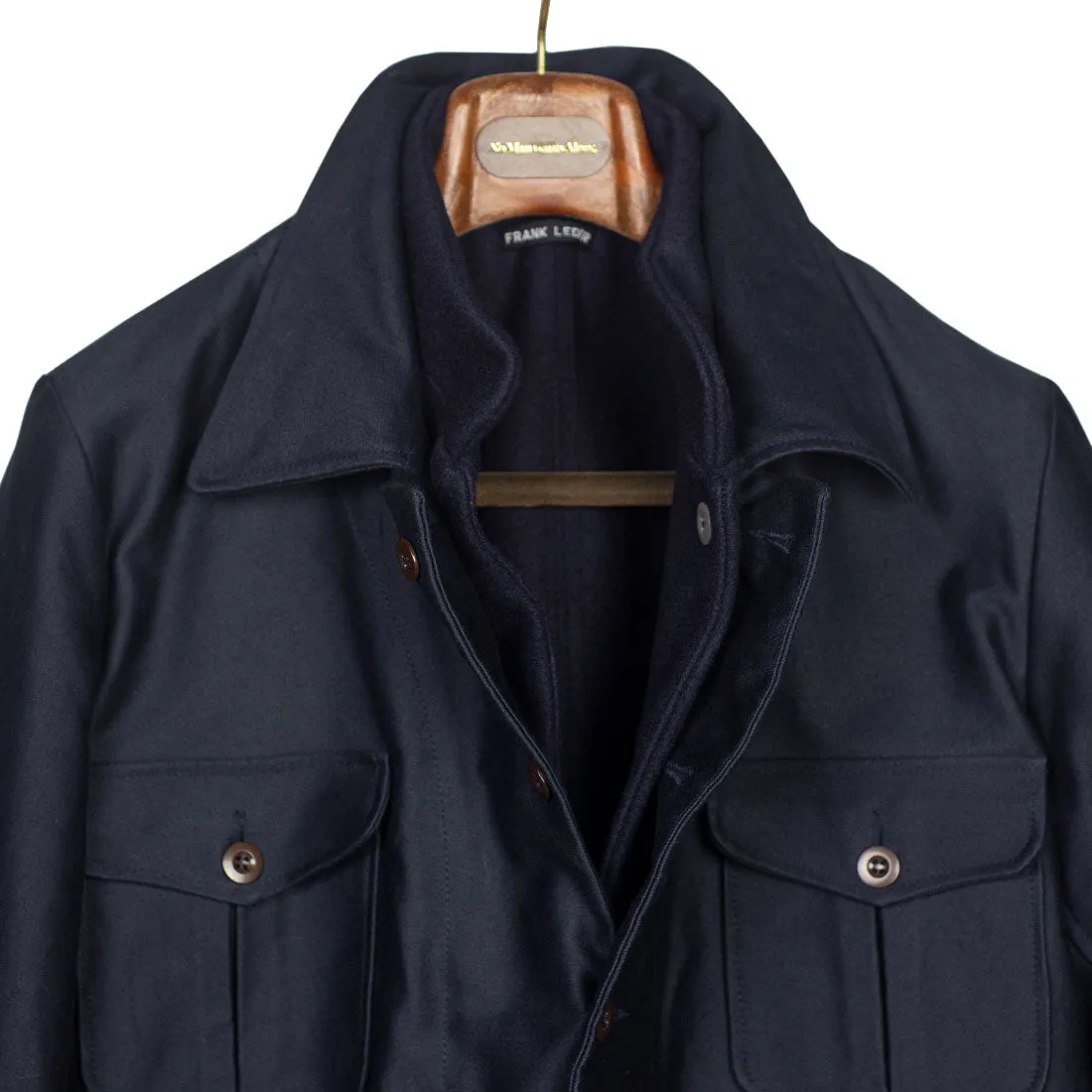 "Double Jacket" in navy blue French cotton sateen with Bavarian loden removable lining