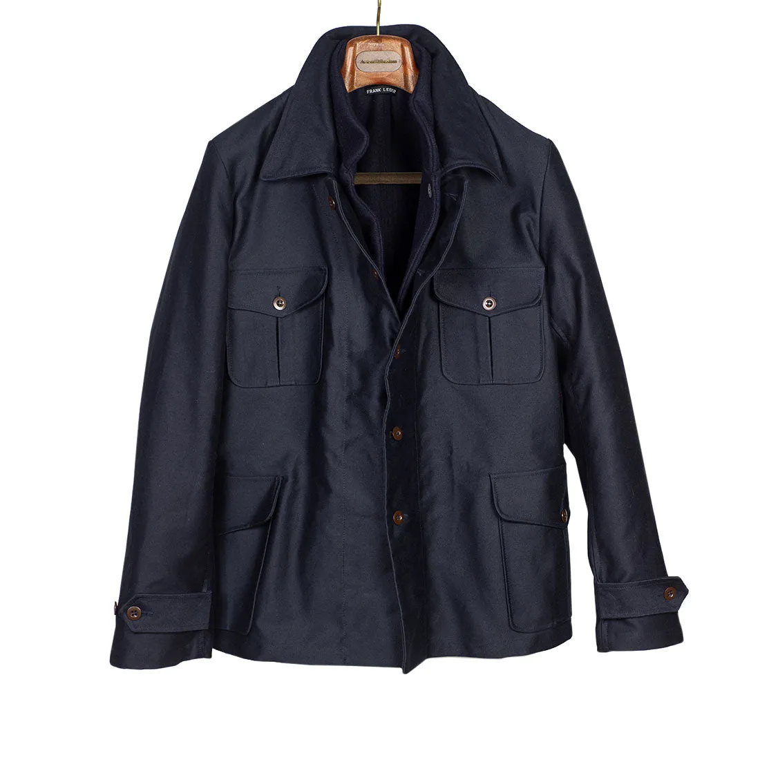 "Double Jacket" in navy blue French cotton sateen with Bavarian loden removable lining