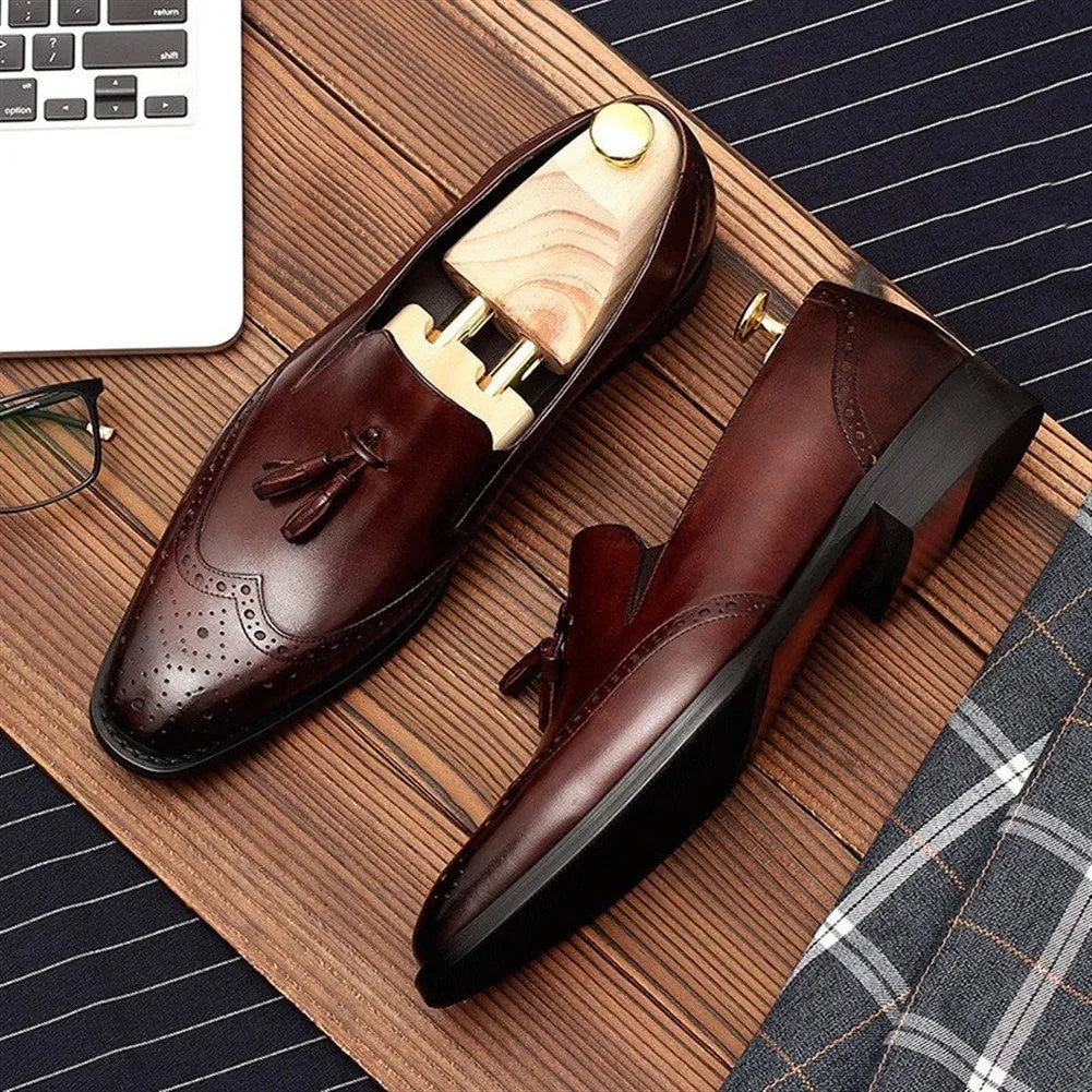 Retro Brogue Tassel Carving Loafer for Men