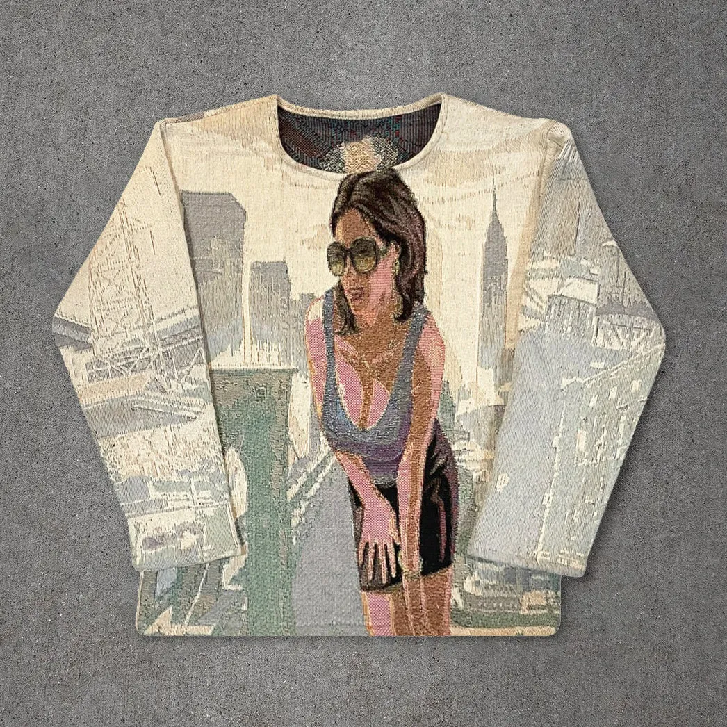 Retro Trendy Printed Tapestry Sweatshirt