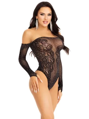 Rhinestone Net and Lace Teddy