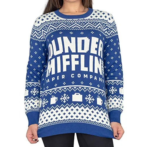 Ripple Junction The Office Dunder Mifflin Blue Ugly Christmas Sweater (Small)