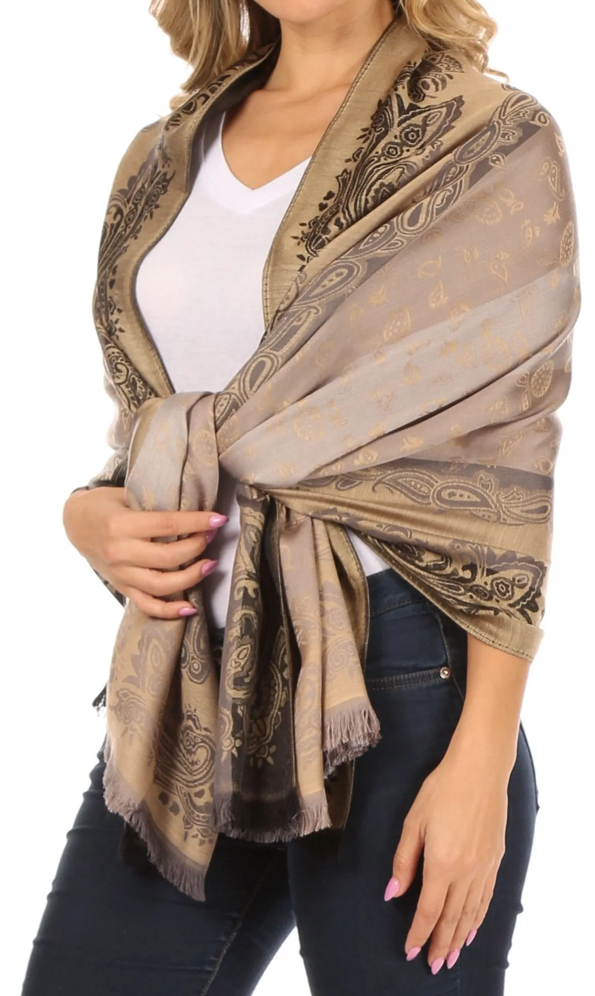 Sakkas Alessa Women's Silky Soft Reversible PaisleyPrint Pashmina Scarf Shawl Wrap