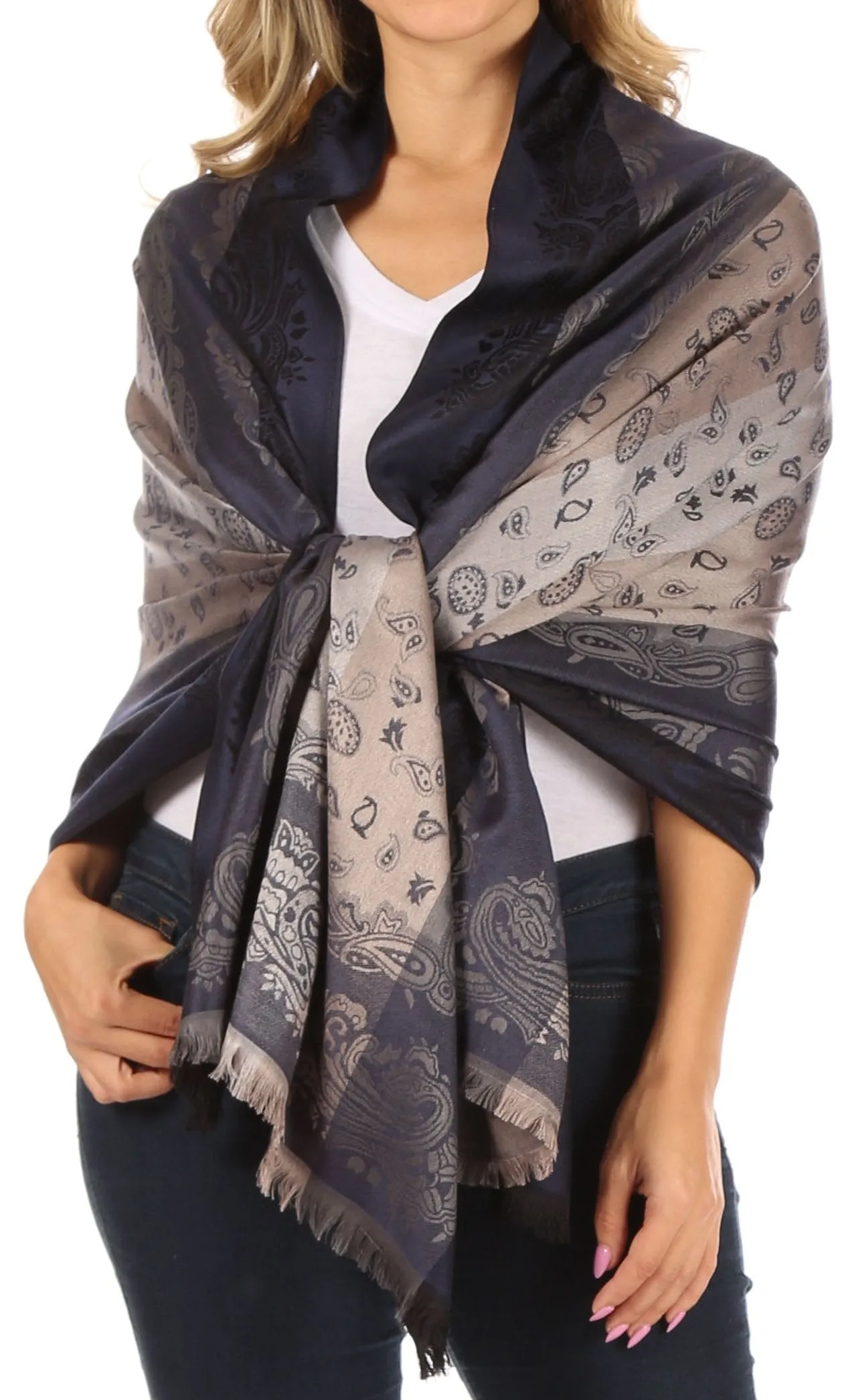 Sakkas Alessa Women's Silky Soft Reversible PaisleyPrint Pashmina Scarf Shawl Wrap