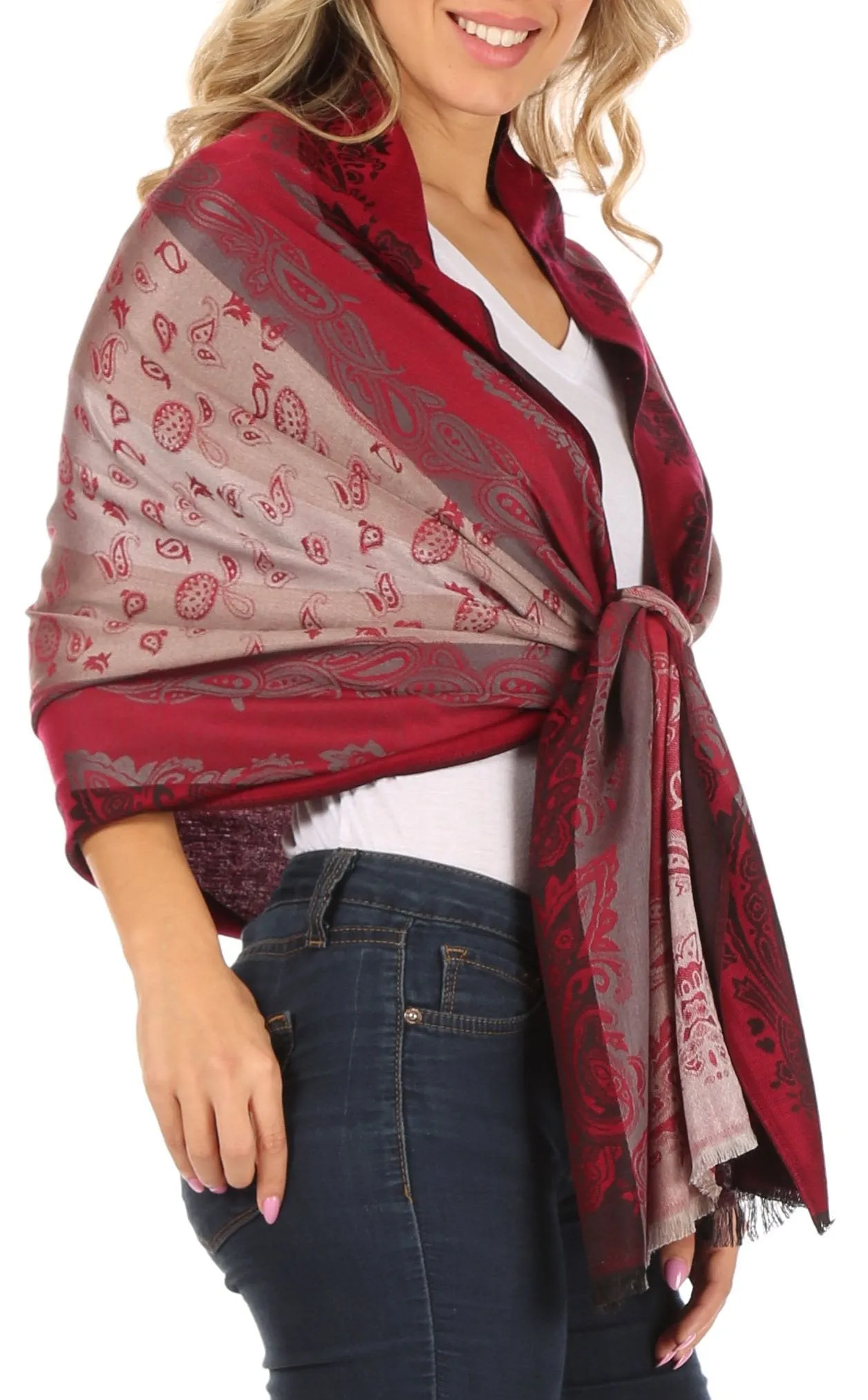 Sakkas Alessa Women's Silky Soft Reversible PaisleyPrint Pashmina Scarf Shawl Wrap