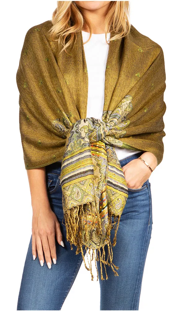 Sakkas Gianna Women's Silky Soft Reversible Floral Woven Pashmina Scarf Shawl Wrap