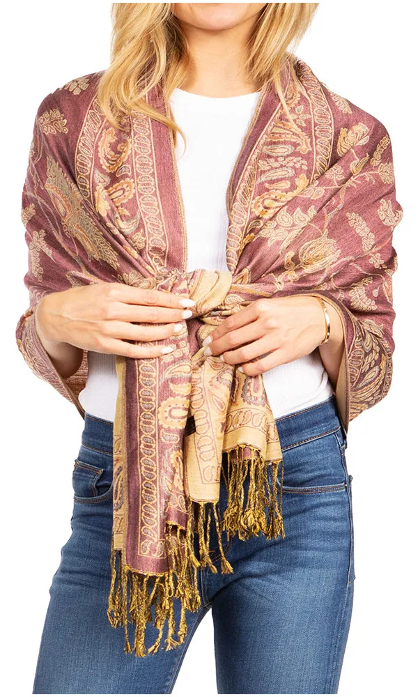 Sakkas Gianna Women's Silky Soft Reversible Floral Woven Pashmina Scarf Shawl Wrap