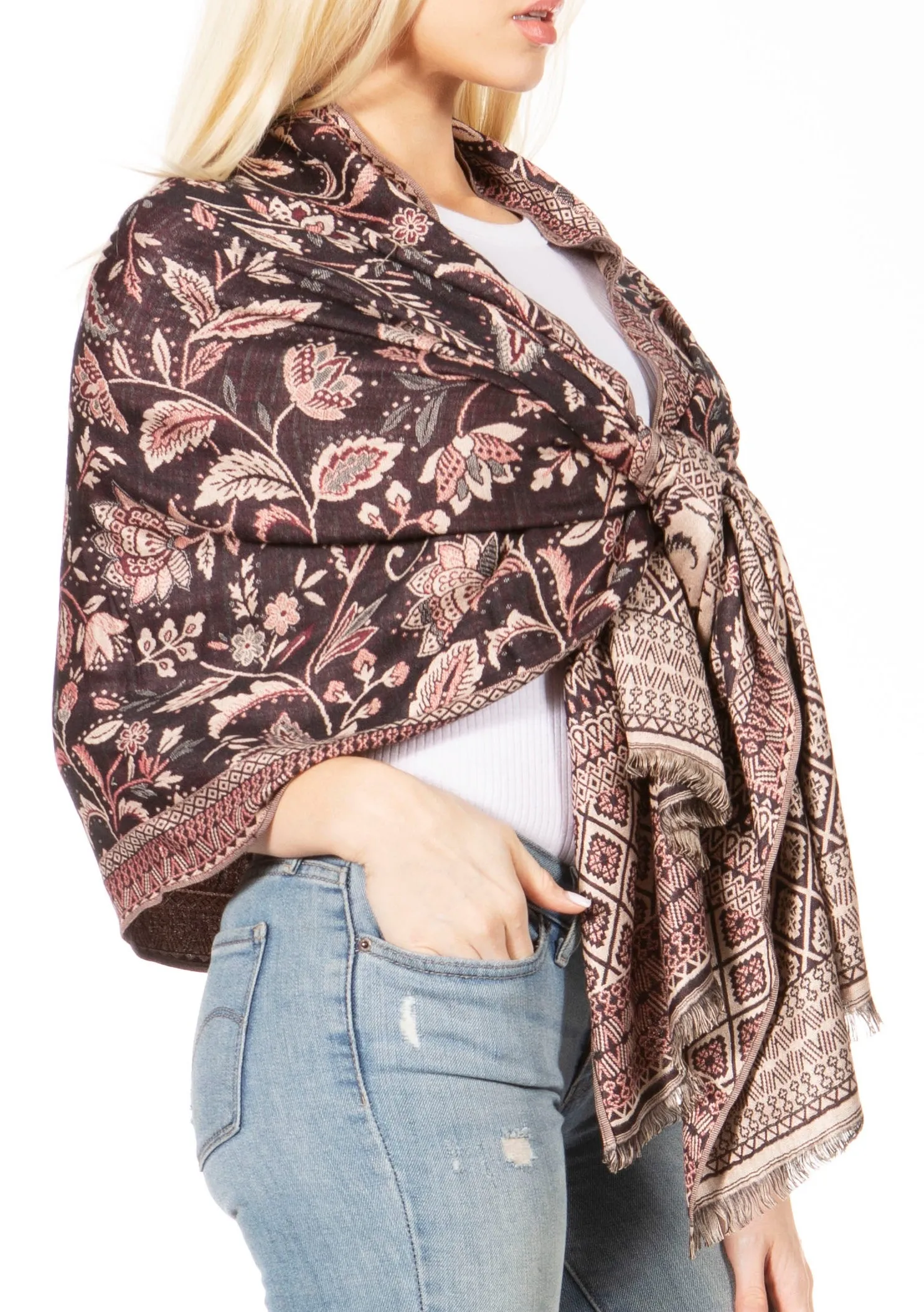 Sakkas Gianna Women's Silky Soft Reversible Floral Woven Pashmina Scarf Shawl Wrap