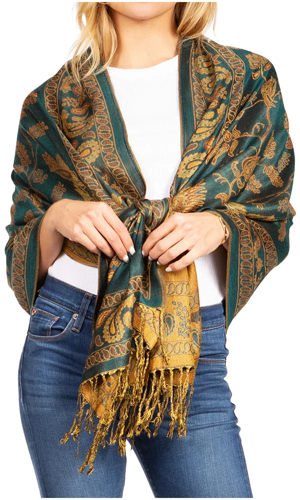 Sakkas Gianna Women's Silky Soft Reversible Floral Woven Pashmina Scarf Shawl Wrap