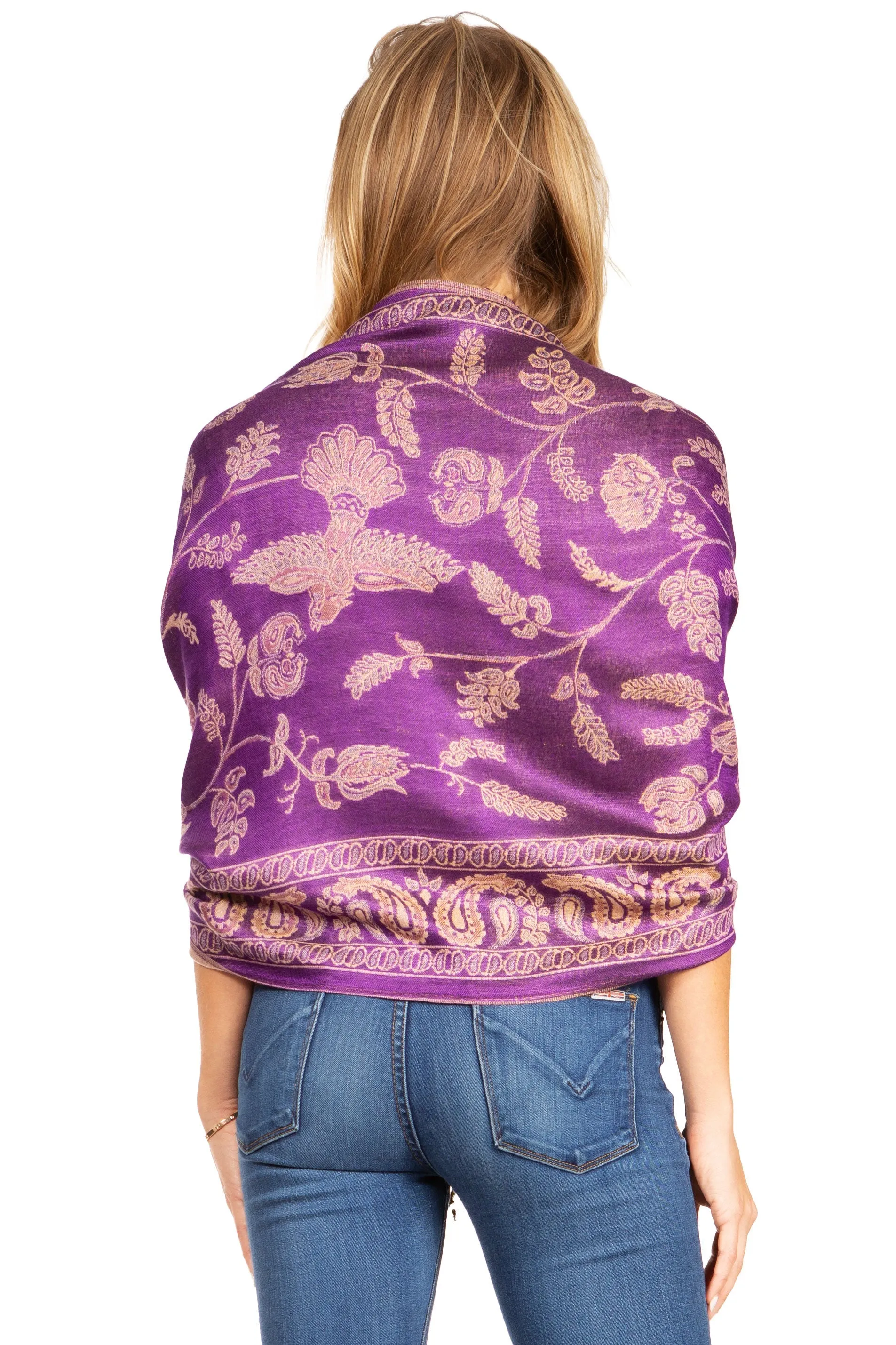 Sakkas Gianna Women's Silky Soft Reversible Floral Woven Pashmina Scarf Shawl Wrap