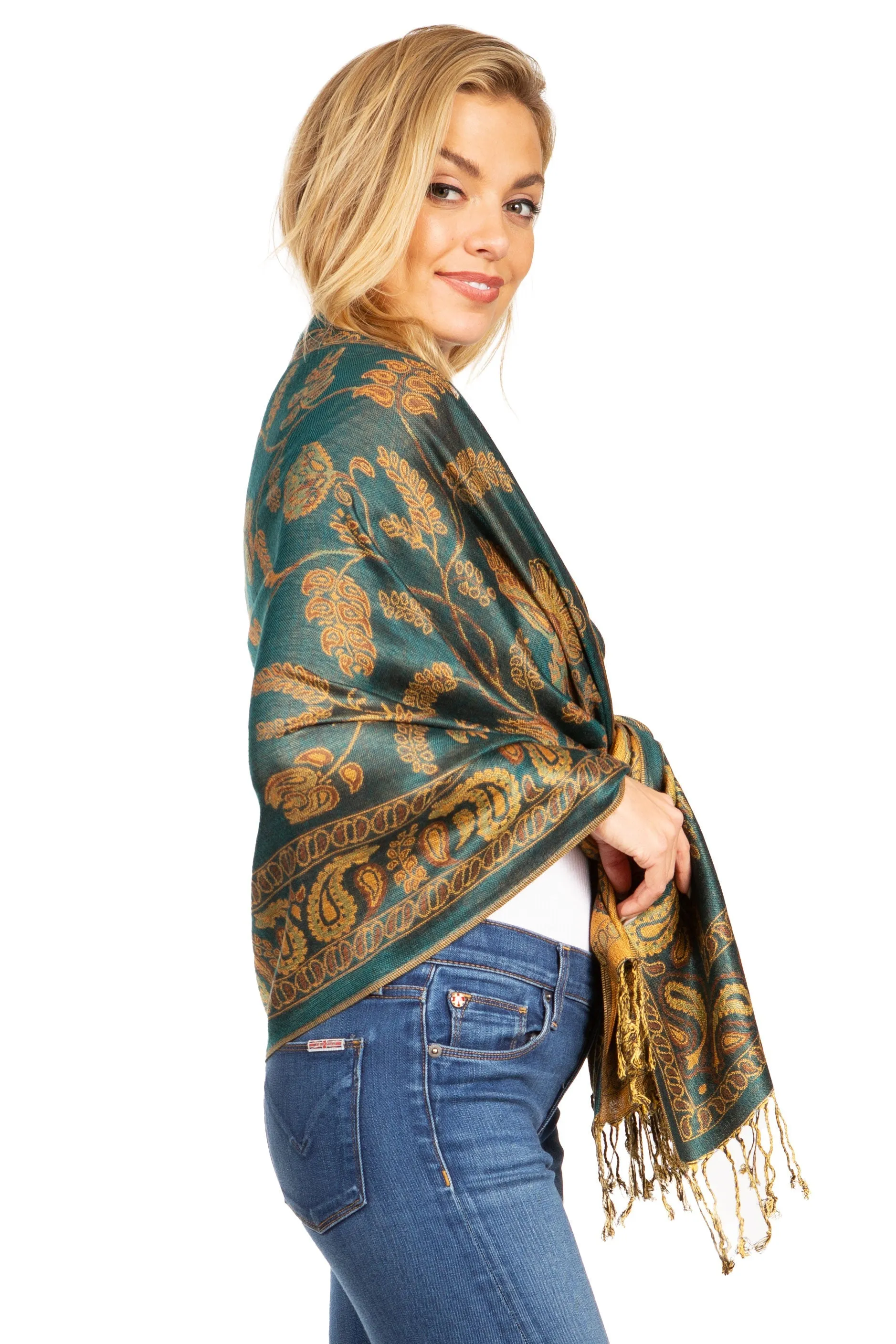 Sakkas Gianna Women's Silky Soft Reversible Floral Woven Pashmina Scarf Shawl Wrap