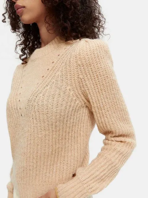 Scotch & Soda Crewneck Knit with Puffed Sleeves - Camel Melange