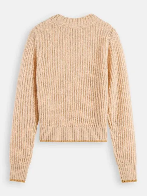 Scotch & Soda Crewneck Knit with Puffed Sleeves - Camel Melange