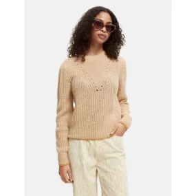 Scotch & Soda Crewneck Knit with Puffed Sleeves - Camel Melange