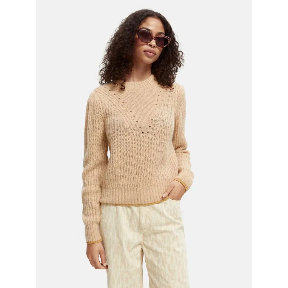 Scotch & Soda Crewneck Knit with Puffed Sleeves - Camel Melange